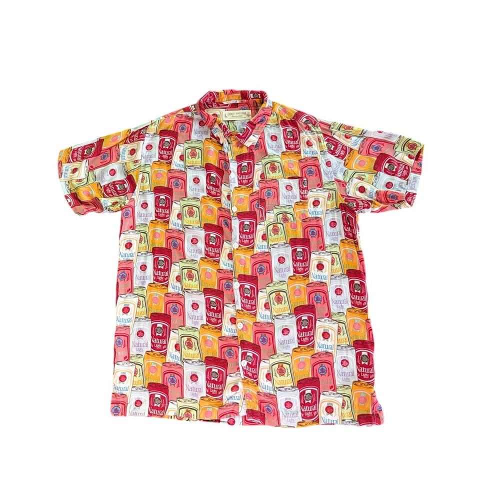 Rowdy Gentleman Hawaiian Shirt Natural Light Natty Light Logo Beer Cans Size L